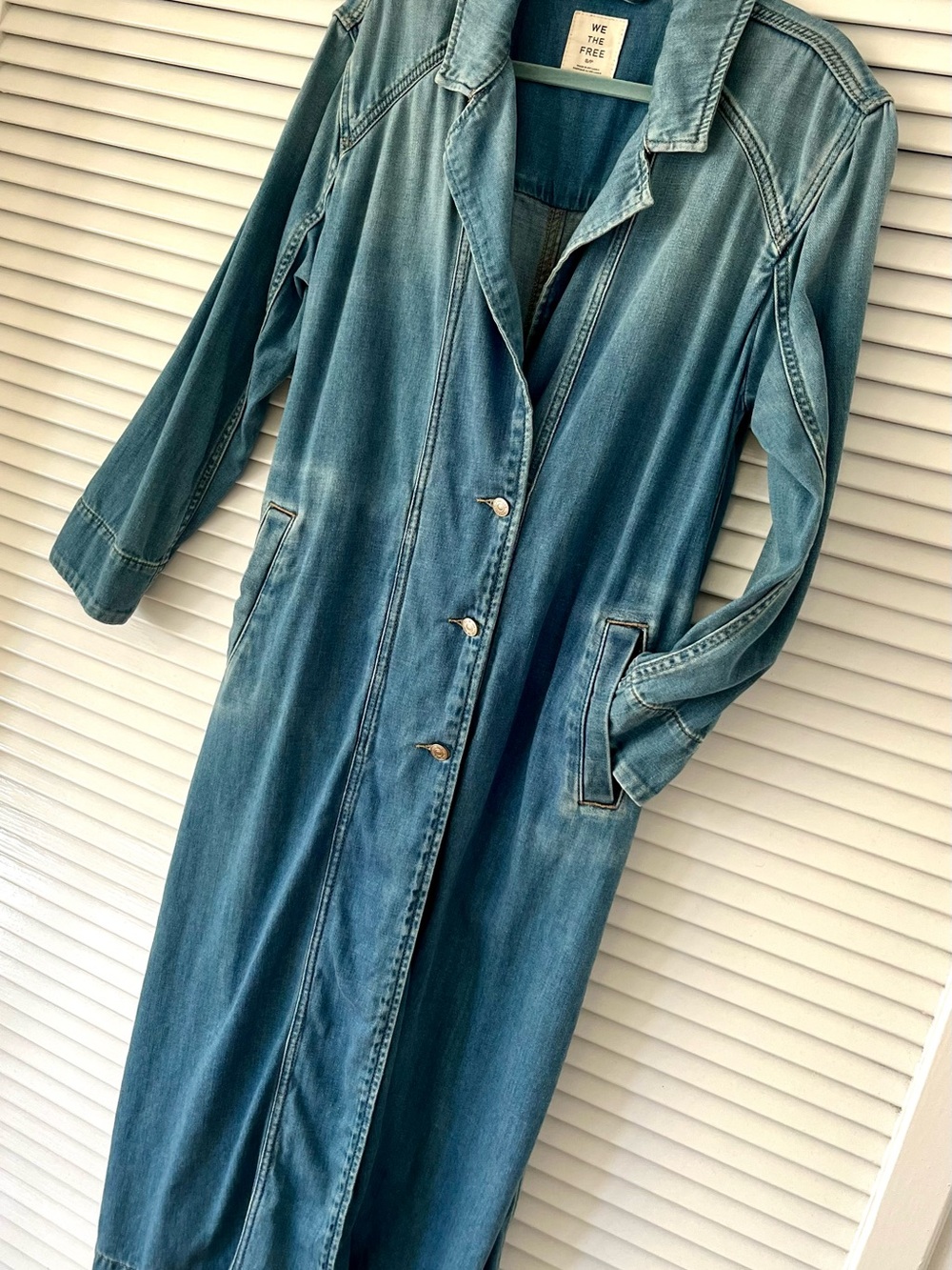 FREE PEOPLE Denim DUSTER Jacket COAT Size Small JEAN
